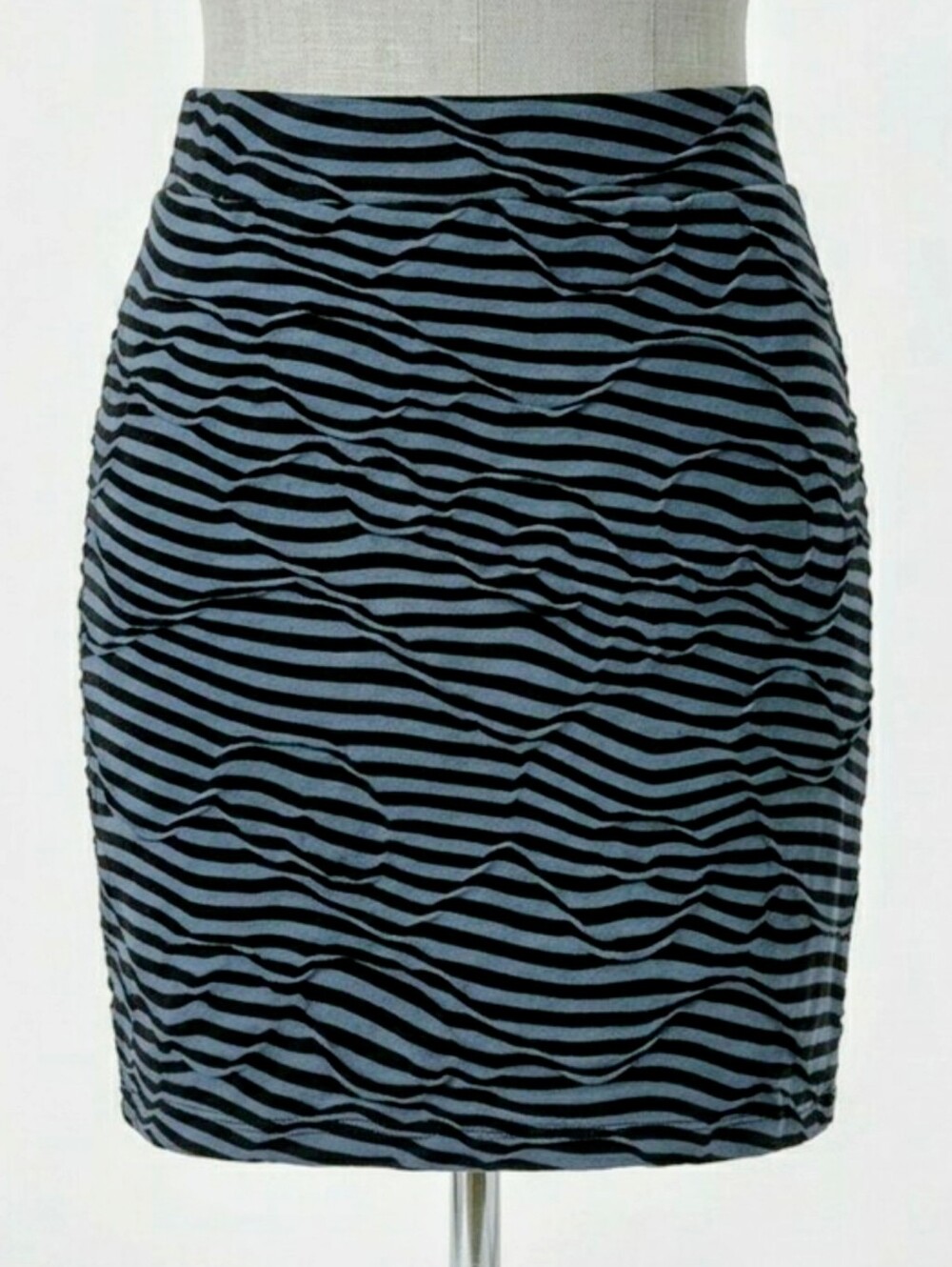 FREE PEOPLE Striped Bodycon Mini Skirt Black Blue Small Cotton Blend Boho Chic